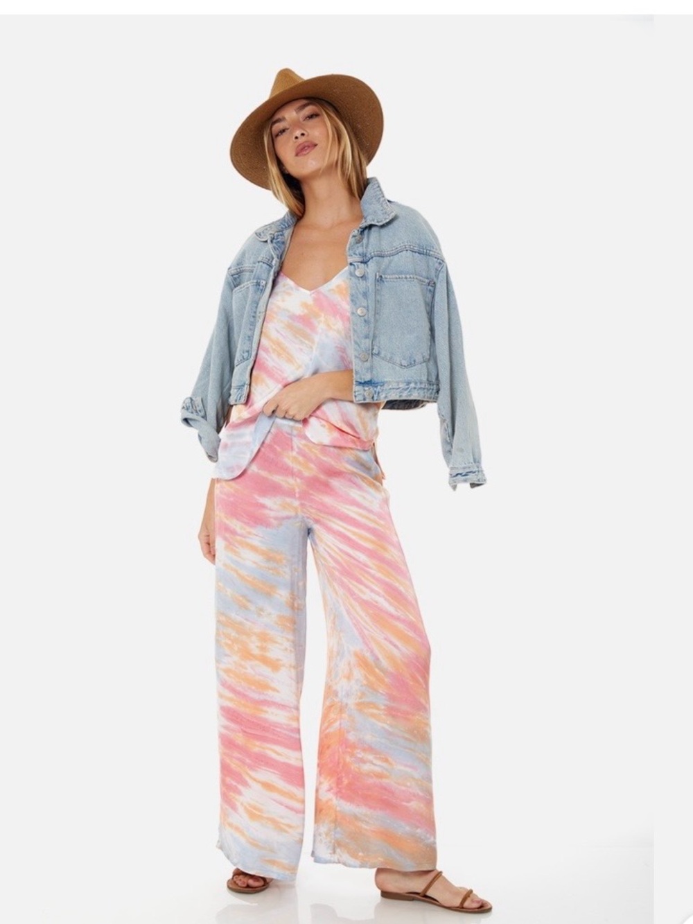 Young Fabulous & Broke Aiko Wide Leg Pant Blue Bahama Tie Dye Wash sz S NWT $158